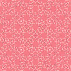 Geometric seamless pattern. Beige sqaure print on pink background