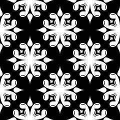  Floral seamless pattern. White design on black background