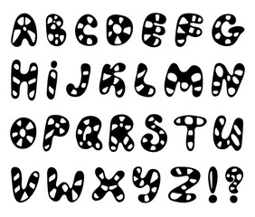 Hand drawn abc vector set isolated on white background. Cute doodle alphabet. Funny rounds letters