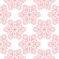 Geometric mixed shape seamless pattern. Pink and white background