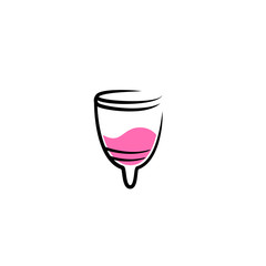 Hand drawn vector illustration of menstrual cup. Can be used as logo or in web design. Sanitary pink cup vector illustration. Modern flat symbol isolated on purple background - Vector