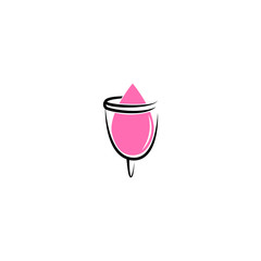Hand drawn vector illustration of menstrual cup. Can be used as logo or in web design. Sanitary pink cup vector illustration. Modern flat symbol isolated on purple background - Vector