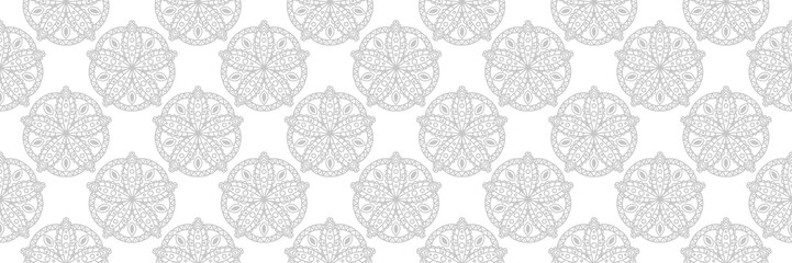 Gray and white seamless pattern. Geometric print in oriental indian style