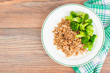 Vegetarian dish of buckwheat and broccoli