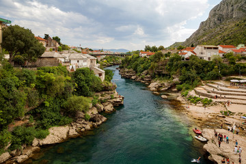 Fototapeta na wymiar Mostar and Neretva river, Bosnia and Herzegovina