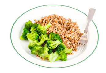 Vegetarian dish of buckwheat and broccoli