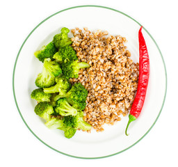 Vegetarian dish of buckwheat and broccoli
