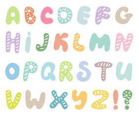 Hand drawn abc vector set isolated on white background. Cute doodle alphabet. Funny rounds letters