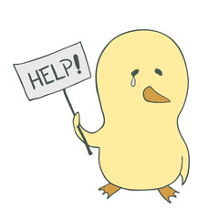 sad chicken with help message