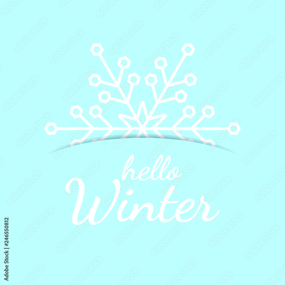 Poster hello winter postcard with snowflake and text flat style design vector illustration isolated on lign