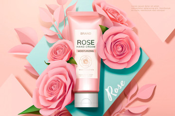 Skincare rose hand cream ads - obrazy, fototapety, plakaty