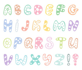 Hand drawn abc vector set isolated on white background. Cute doodle alphabet. Funny rounds letters