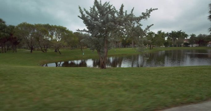 Lake in the park motion video overcast day