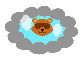 温泉でリラックスするタヌキ