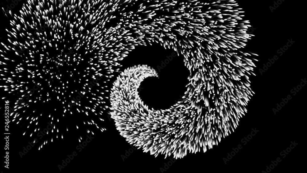 Poster monochrome abstract sparkles trail on black background. black and white abstruction of a comet tail 