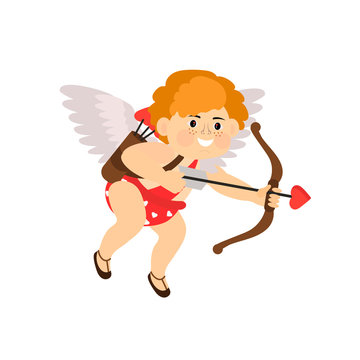 Cute  little cupid with a bow takes and arrows. Vector illustration isolated on white background for Valentine's day design.