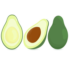 Whole and cut in half avocado fruit. Vector illustration
