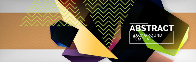 Triangular 3d geometric shapes composition, abstract background