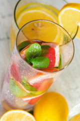refreshing cold citrus water with mint