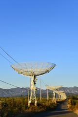 The observatory in the evening,The silhouette of a radio telescope