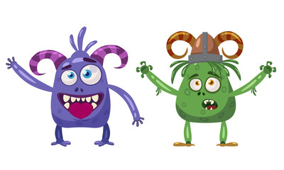 Troll and Yeti cute funny fairytale character, emotions, cartoon style, for books, advertising, stickers, vector, illustration, banner, isolated