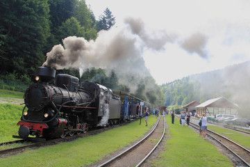Fototapeta na wymiar July 18, 2018: Cisna - Majdan, Poland: Bieszczady Railway Station in Cisna - Majdan in Bieszczady Mountains