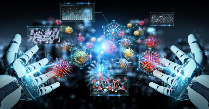 Cyborg creating and analyzing nanovirus 3D rendering