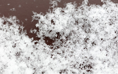 White snowflakes on nature as a background