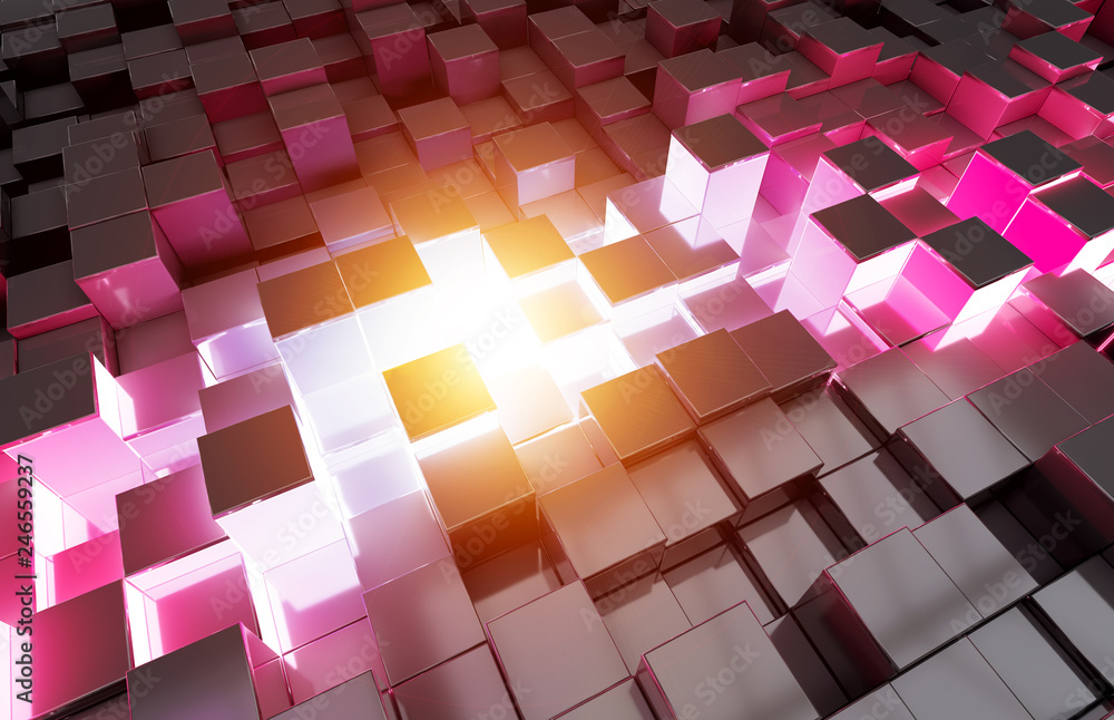 Aufkleber glowing black blue and pink squares background pattern 3d rendering