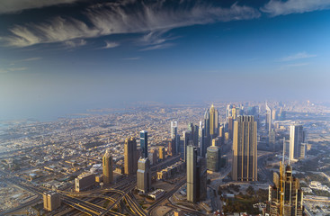 Aerial view Dubai city Persian Gulf United Arab Emirates