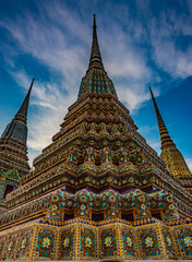 Grand Palace Bangkok Decorative Pagodas against blue sky