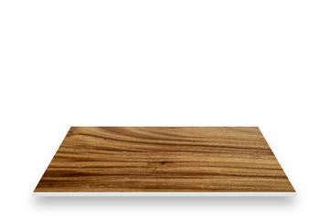 Wood table perspective isolated on white.