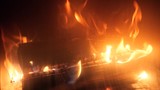 red flames of otgryaschih natural wood by the fireplace