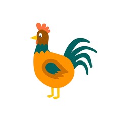 Cute rooster on white background. Vector illustration.