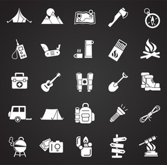 Camping icons set on black background for graphic and web design, Modern simple vector sign. Internet concept. Trendy symbol for website design web button or mobile app
