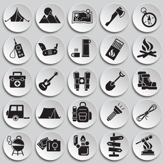 Camping icons set on plates background for graphic and web design, Modern simple vector sign. Internet concept. Trendy symbol for website design web button or mobile app