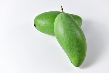 Green mango and leaf on whitebackground.