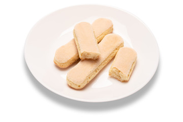 Traditional Italian Savoiardi ladyfingers Biscuits on White Background