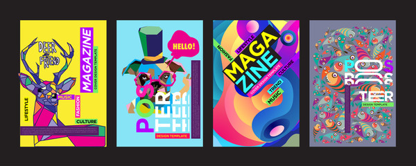 Cover and Poster Design Template for Magazine. Trendy Vector Typography and Colorful Illustration Collage for Cover and Page Layout Design Template in eps10.