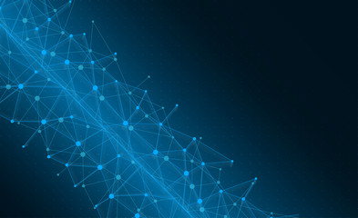 Blue global communication background with abstract network.