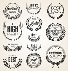 Fototapeta premium Retro vintage golden laurel wreaths sale collection vector