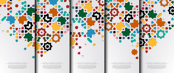 Modern arabesque pattern collection colorful texture background template vector design