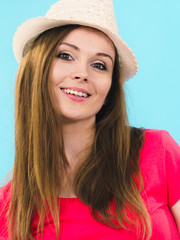 Young adult woman wearing sun hat
