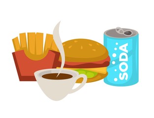 Fast food meals and drinks hamburger and soda