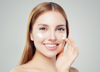Closeup portrait of beautiful woman with healthy face