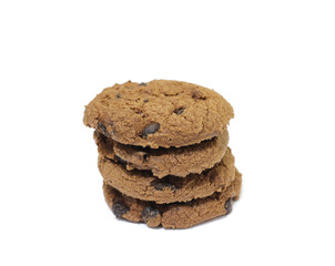 Chocolate chip cookies on white background