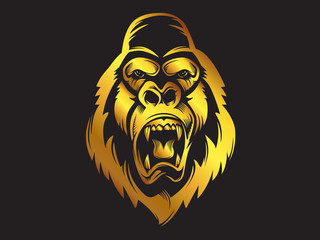 Gorilla mascot gold sport logo, emblem, illustration on a dark background