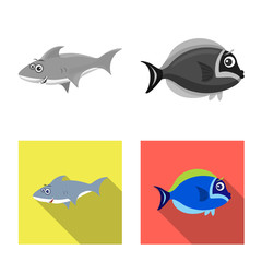 Vector design of sea and animal icon. Collection of sea and marine vector icon for stock.