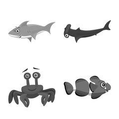 Isolated object of sea and animal sign. Set of sea and marine vector icon for stock.