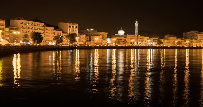 The Corniche at night, Mutrah District, Muscat, Oman, Middle East, Asia